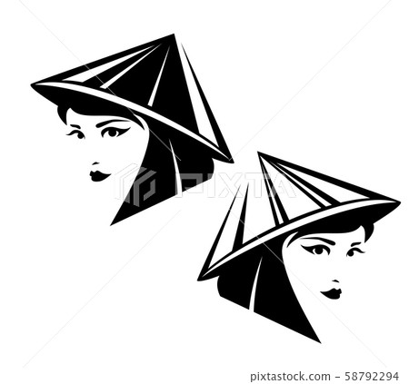 asian woman wearing traditional straw hat black vector portrait asian woman wearing traditional straw hat black vector portrait 58792294