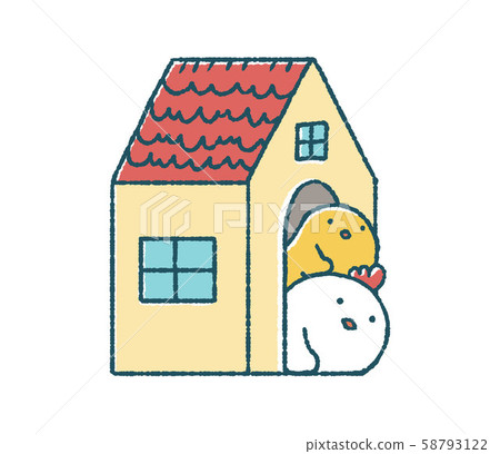 鬆散的雞和小雞從房子出來 鬆散的雞和小雞從房子出來 58793122