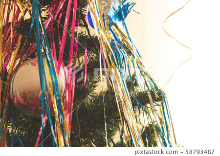 Decorated Christmas tree with Christmas toys. Soft Decorated Christmas tree with Christmas toys. Soft 58793487