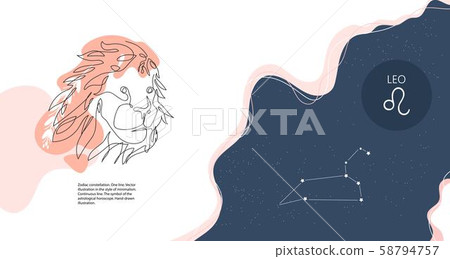 Zodiac background. Constellation Leo. Horizontal banner. Continuous line Zodiac background. Constellation Leo. Horizontal banner. Continuous line 58794757
