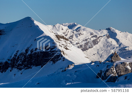Snowy Alpine ski slopes Flaine, Haute Savoie, Snowy Alpine ski slopes Flaine, Haute Savoie, 58795138