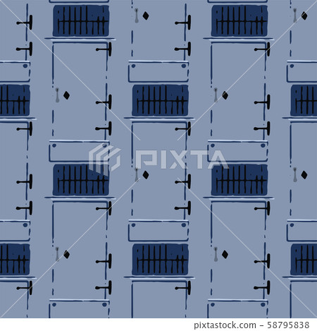 Seamless pattern of rustic metal doors with trellis windows above Seamless pattern of rustic metal doors with trellis windows above 58795838