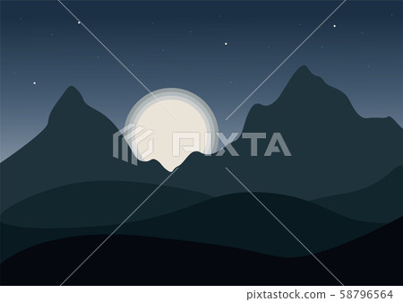 Night view of a cartoon mountain landscape with Night view of a cartoon mountain landscape with 58796564