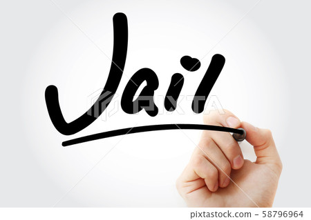 Hand writing Jail with marker 58796964