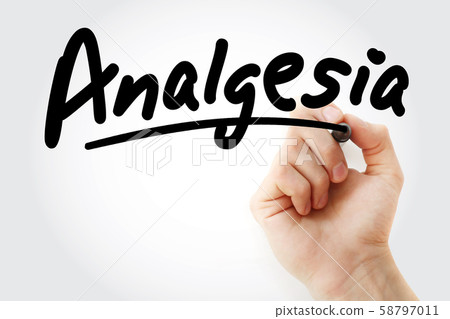 Hand writing Analgesia with marker 58797011