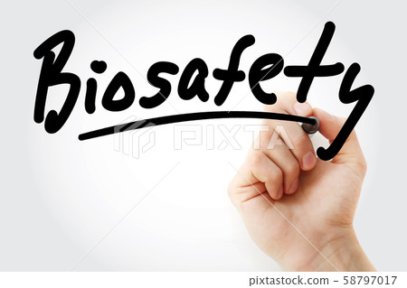 Hand writing Biosafety with marker 58797017