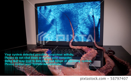 Computer infected by virus software. Cyber 58797407