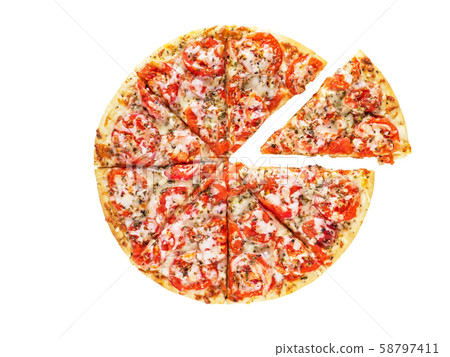 Sliced pizza Margherita with cheese,tomatoes, Sliced pizza Margherita with cheese,tomatoes, 58797411