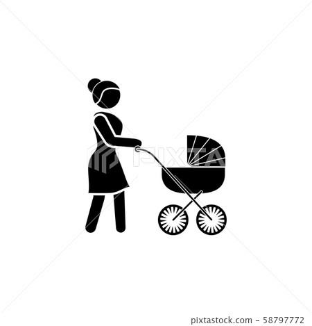 Woman with a Baby Stroller icon. Mother icon Woman with a Baby Stroller icon. Mother icon 58797772