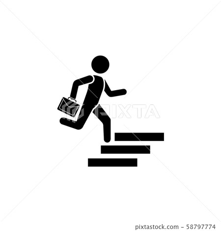 A man with a briefcase runs up the stairs. Businessman icon A man with a briefcase runs up the stairs. Businessman icon 58797774