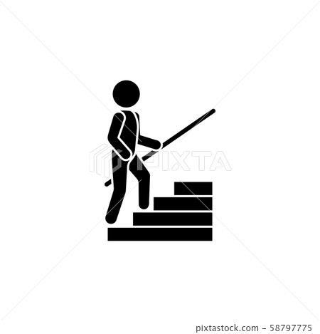 A man climbs the steps with a handrail. Upstairs icon A man climbs the steps with a handrail. Upstairs icon 58797775