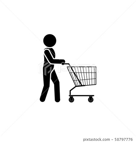 Man with shopping trolley icon black on white background 58797776