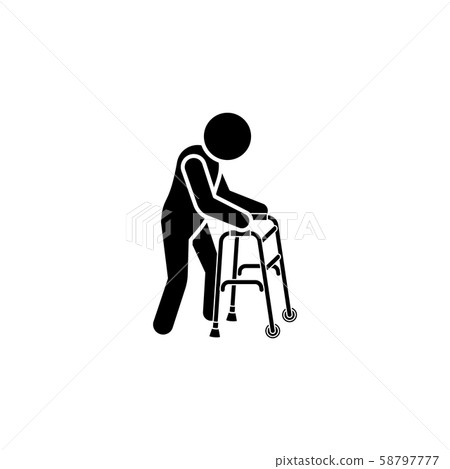 Old man icon. Man with crutches icon. Crutch handrail icon 58797777