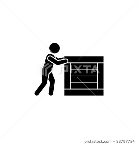 Courier icon. Man pushes a big box Courier icon. Man pushes a big box 58797784