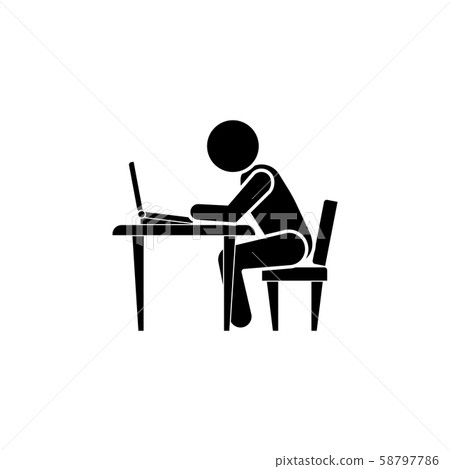 The man in front of the computer at the table. Office Worker icon The man in front of the computer at the table. Office Worker icon 58797786