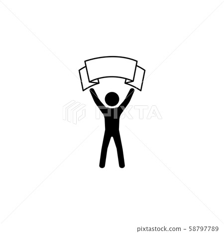 Man with transparency icon. Man holds a large poster in his hand 58797789