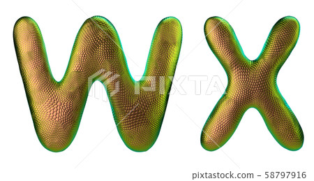 Letter set W, X made of realistic 3d render natural gold snake skin texture. Letter set W, X made of realistic 3d render natural gold snake skin texture. 58797916