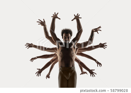 The group of modern ballet dancers. Contemporary art ballet. Young flexible athletic men and women. 58799028