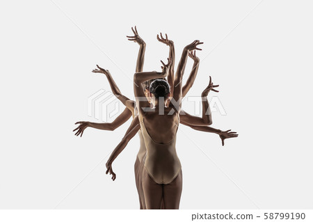The group of modern ballet dancers. Contemporary art ballet. Young flexible athletic men and women. The group of modern ballet dancers. Contemporary art ballet. Young flexible athletic men and women. 58799190