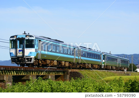 Limited express Kenzan driving with Kiha 185 - Stock Photo