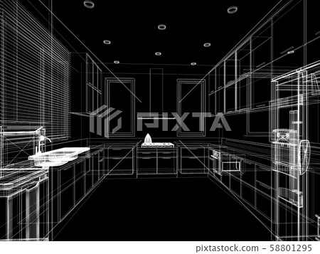 abstract sketch design of interior kitchen ,3d - Stock Illustration ...