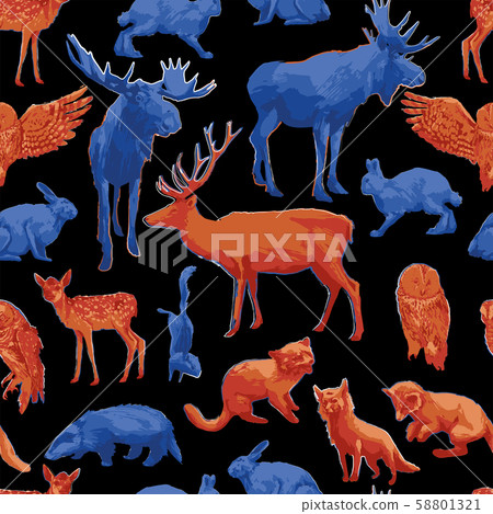 Repeated seamless pattern of different forest animals Repeated seamless pattern of different forest animals 58801321