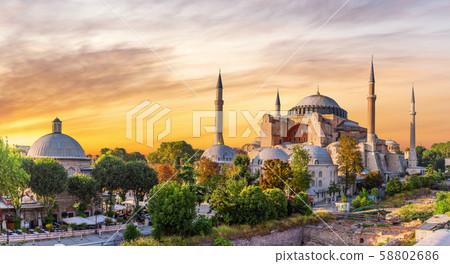 Hagia Sophia panoramic view at sunset, Istanbul, Hagia Sophia panoramic view at sunset, Istanbul, 58802686