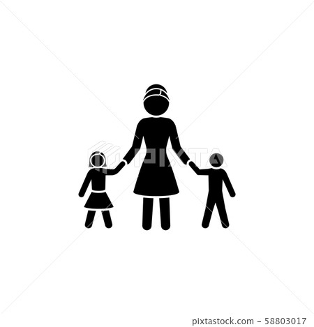 Mom with children. Mom with daughter and son. A woman with a boy and a girl Mom with children. Mom with daughter and son. A woman with a boy and a girl 58803017