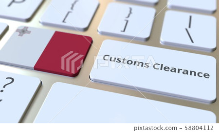 CUSTOMS CLEARANCE text and flag of Malta on the buttons on the computer keyboard. Import or export 58804112