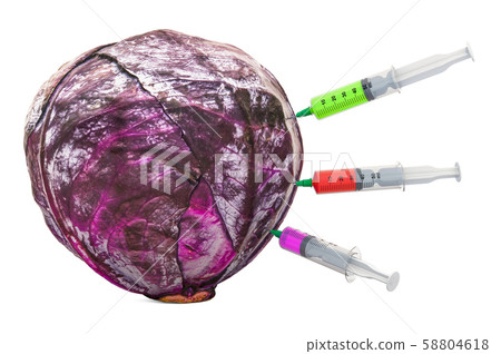 Purple cabbage with a syringes full of chemicals 58804618