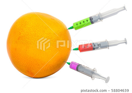 Grapefruit with a syringes full of chemicals Grapefruit with a syringes full of chemicals 58804639
