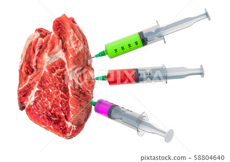 Fresh meat with a syringes full of chemicals Fresh meat with a syringes full of chemicals 58804640