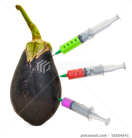 Eggplant with a syringes full of chemicals 58804641