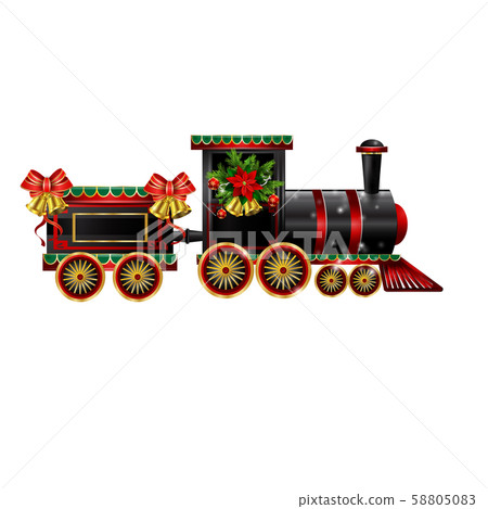 Little Christmas train with wagons decorated red ribbon Vector Little Christmas train with wagons decorated red ribbon Vector 58805083