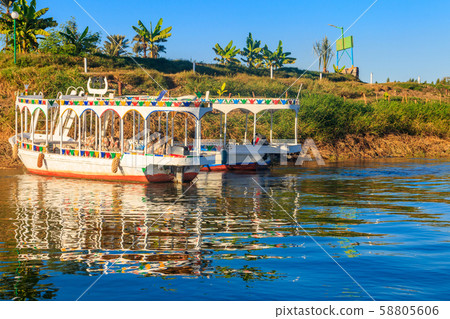Tourist boats moored near the shore of Nile river 58805606