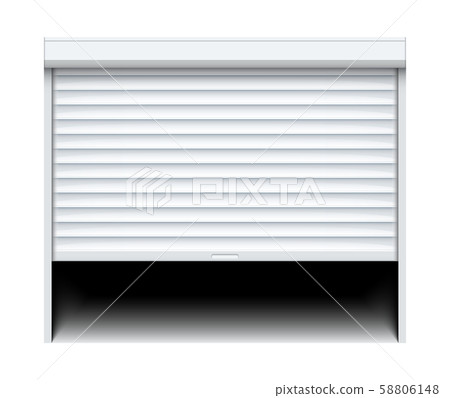 Rolling shutter door. Roller garage metal gate. Electric roll white window background shutter Rolling shutter door. Roller garage metal gate. Electric roll white window background shutter 58806148