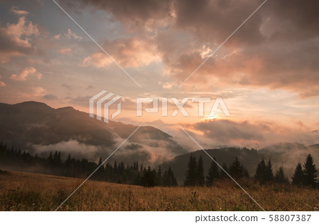 Foggy morning landscape 58807387