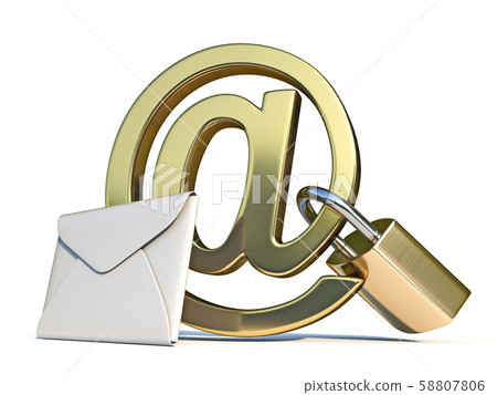At sign and mail with padlock 3D-插圖素材 [58807806] - PIXTA圖庫