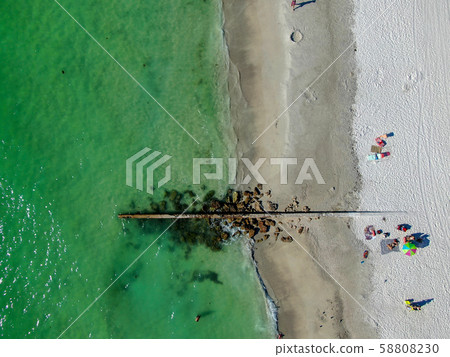 Aerial top view Cortez beach and little rocks pier 58808230