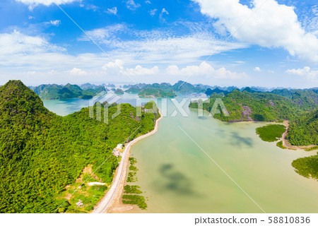 Aerial view of Ha Long Bay from Cat Ba island, Aerial view of Ha Long Bay from Cat Ba island, 58810836