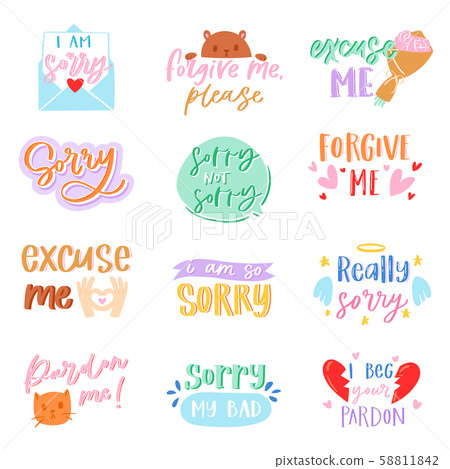 Sorry text vector excuse lettering design forgiveness message apologize typography script 58811842
