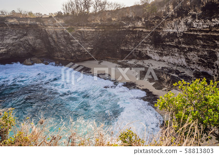 Landscape over Broken Beach in Nusa Penida, Indonesia Angel's BillaBong Beach. Popular tourist Landscape over Broken Beach in Nusa Penida, Indonesia Angel's BillaBong Beach. Popular tourist 58813803