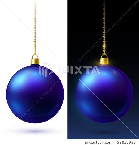 Realistic blue matte Christmas balls hanging on... - Stock Illustration ...