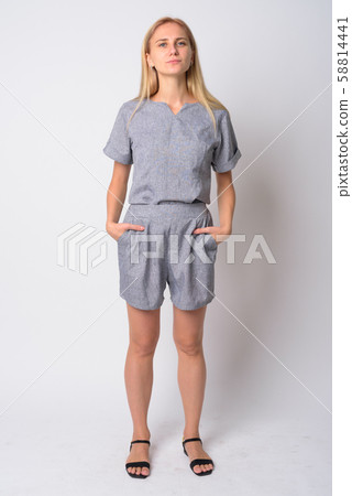 Full body shot of young beautiful blonde woman 58814441
