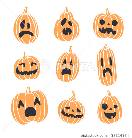 Set of spooky Halloween pumpkin faces. Different emotions 58814584