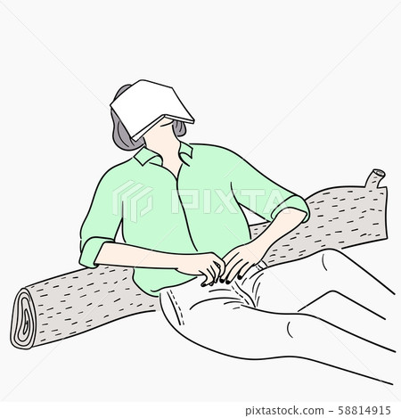 Woman is reading a book under a tree and is resting his eyes.Doodle art concept,illustration painting 58814915