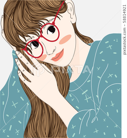 Woman with glasses is stroking her hairstyle.Doodle art concept,illustration painting 58814921