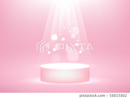 Empty podium with bright sparkling light rays on pink background for product display with copy space. Empty podium with bright sparkling light rays on pink background for product display with copy space. 58815802