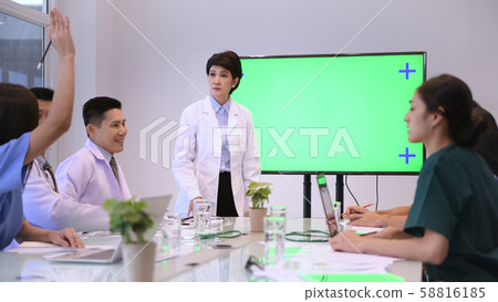 Medical concept. The doctor is presenting the work 58816185