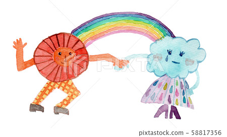 太陽和雨雲和水彩 太陽和雨雲和水彩 58817356